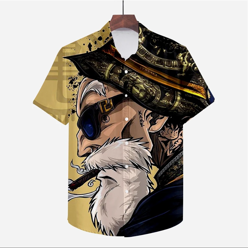 Summer Parent-Child Beach Travel Wear Anime Dragon Ball Print Men's Shirt High Quality Quick-Drying Street Party Travel Shirt