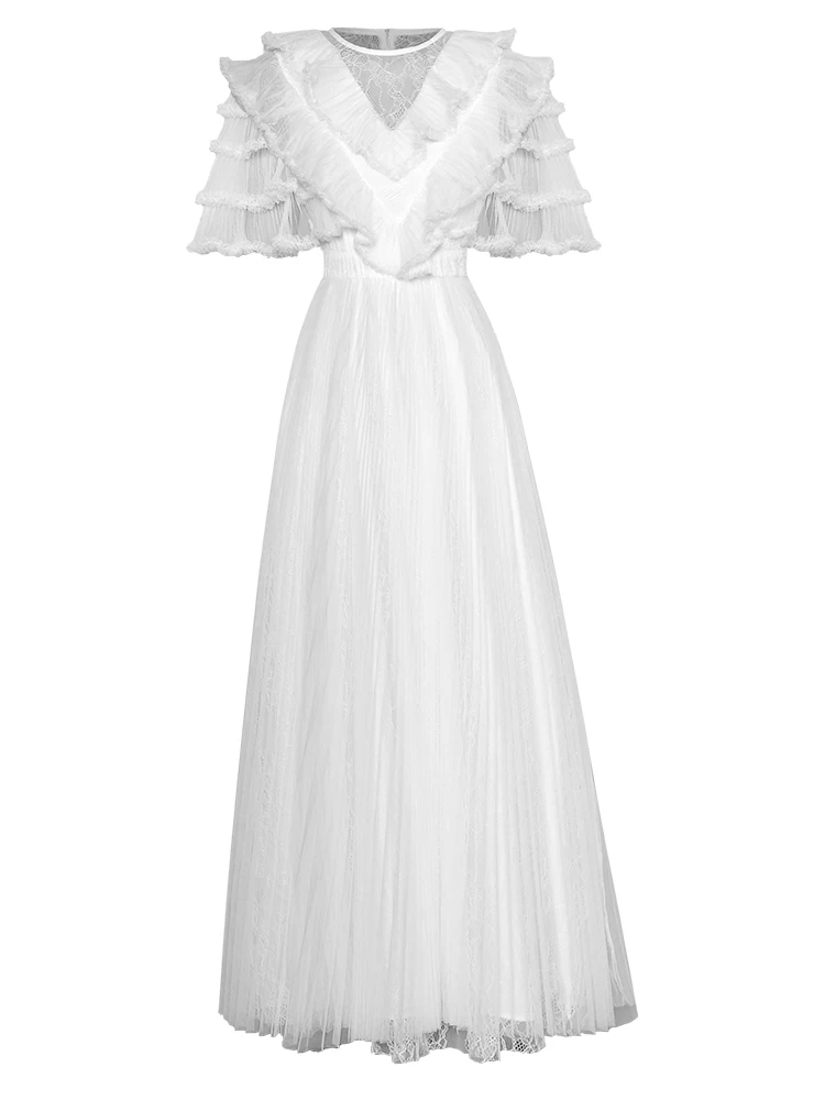 

Летнее женское платье с высокой талией sweetfrom, прозрачное Тюлевое платье с оборками на рукавах длиной до щиколотки, уникальное элегантное молодежное красивое платье, новинка 2023