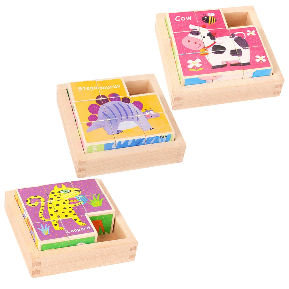 

3Pcs Moving Animal Puzzles Wood Cartoon Puzzles Educational Toys for Toddler