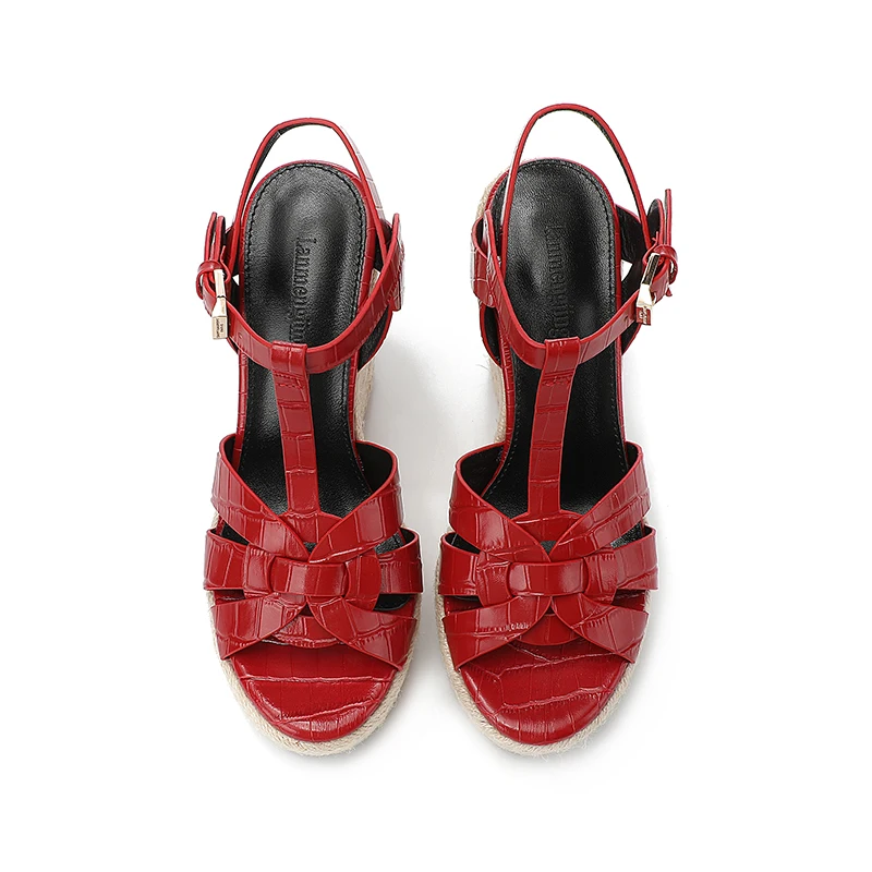 Summer Wedge High Heel Sandals 2023 Lace Up Open Toe Brand Leather Casual Slippers New Beach Flip-Flops Women's Single Shoes.