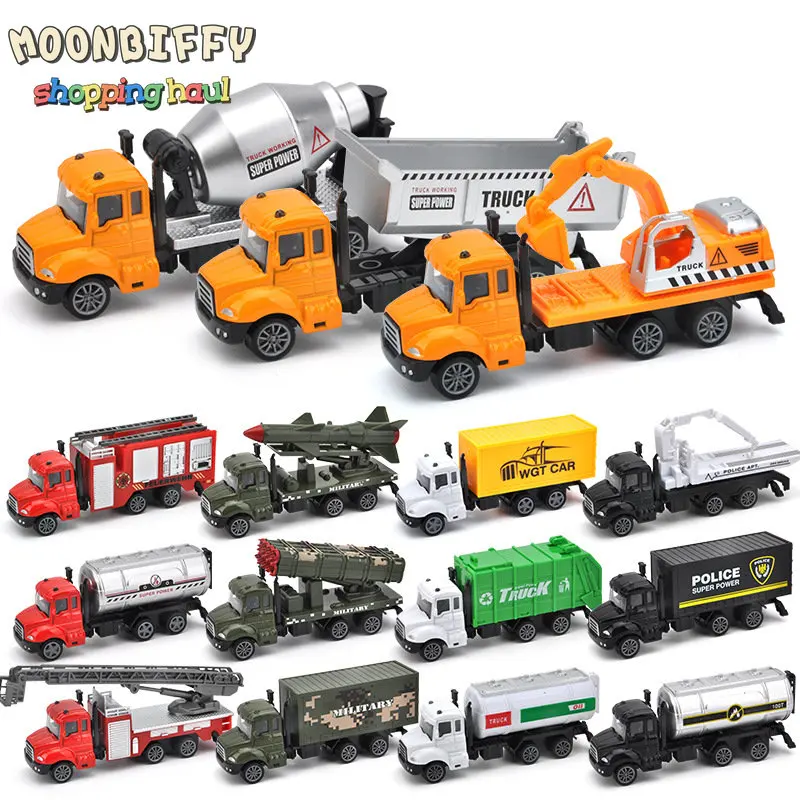 

1:64 Car Toy Truck Molel Pull Back Alloy Diecast Vehicle Fire Military Engineering Garbage Trucks Toys For Children