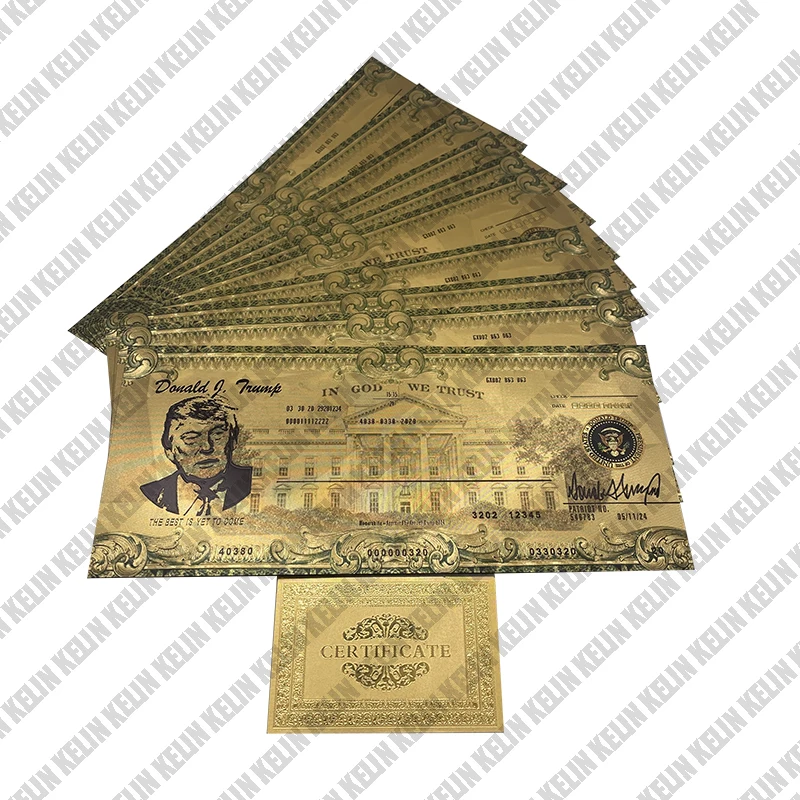 

10pcs 22x10cm Cool 2024 Trump Check 24K Gold Banknote Ticket We trust in Gold Make America Great Cards For Fans Collection gifts
