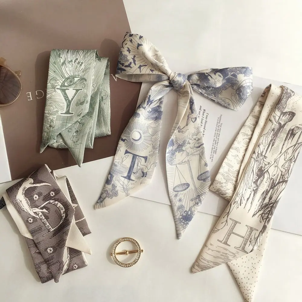 Длинная лента шарф с 26 буквами Шелковый атласный бант женский головной убор