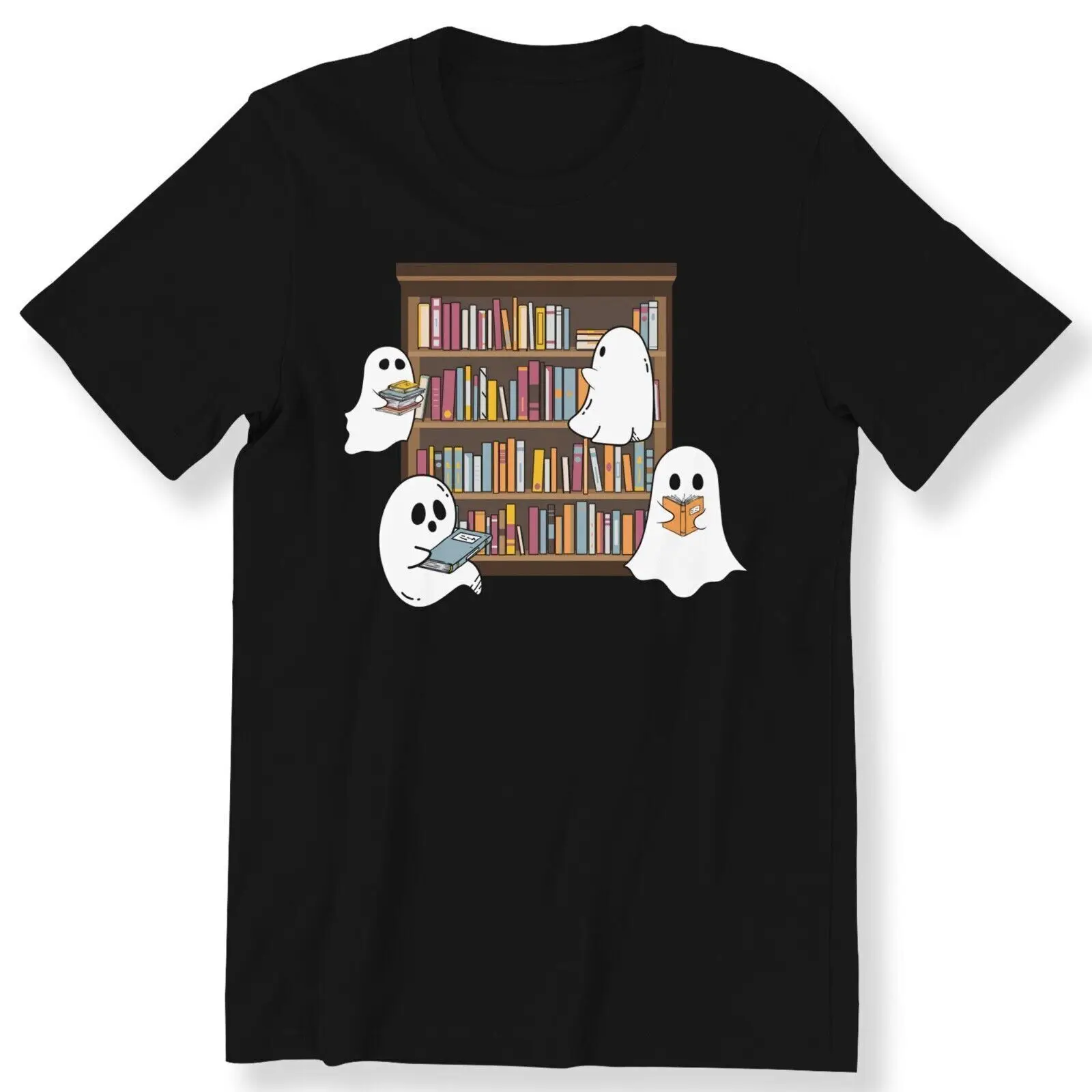 

Ghosts Reading Books Mens Ladies Halloween Ghosts O-Neck Cotton T Shirt Men Casual Short Sleeve Tees Tops Harajuku Streetwear