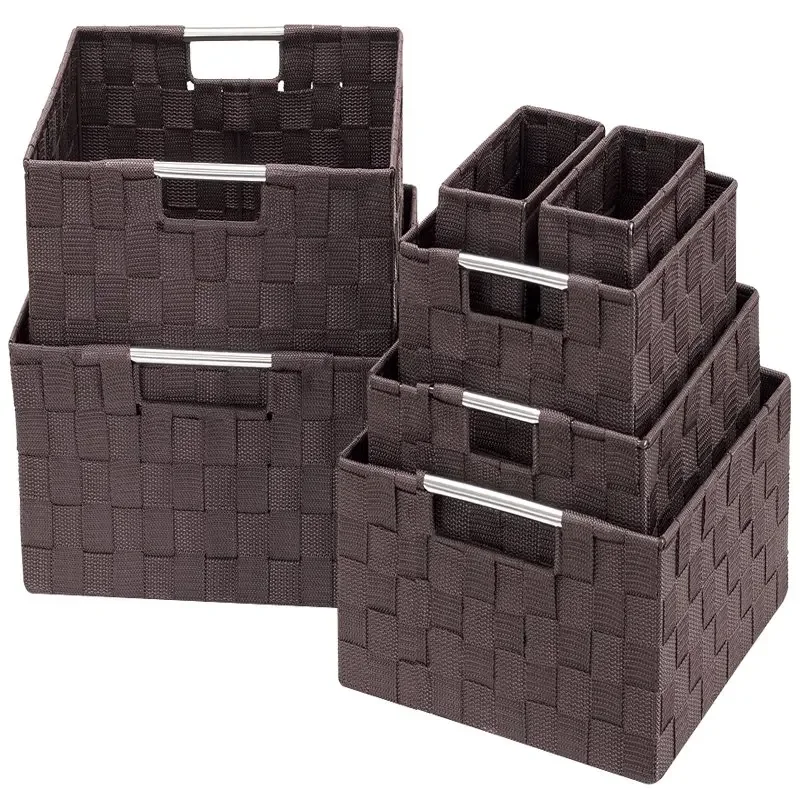 

Box Basket Bin Container Tote Cube Organizer Set Stackable Storage Basket Strap Shelf Organizer -in Carry Handles (7 Piece - C