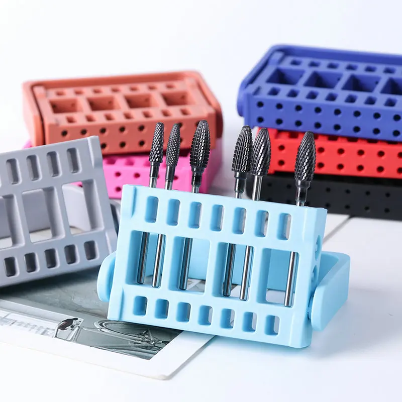 

7 Color Professional 1pc 16 Holes Nail Drill Bits Holder Display for Electric Bur Exhibition Displayer Manicure Nail Art Tools