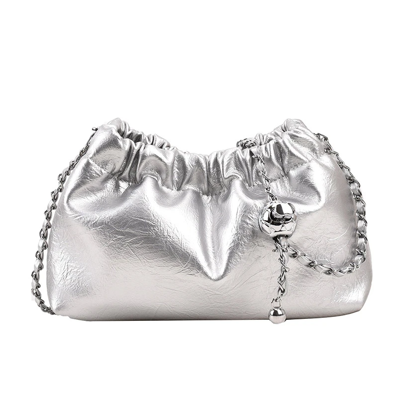 Однотонная модная сумка через плечо из искусственной кожи с оборками и цепочкой