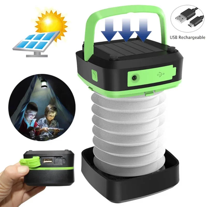 

New Portable Collapsible LED Lanterns Lamp Solar USB Rechargeable Hanging Emergency Lights Camping Flashlight For Outdoor Tent