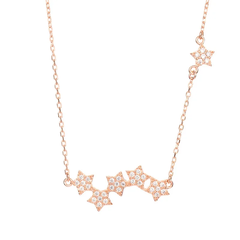 

S925 Silver Singapore Minority Design Five Star Necklace Female Fashion Design Star Chain gold necklace tassel necklace