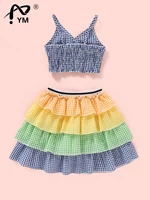 new toddler baby girls clothes set plaid clothes vest crop top v neck skirt ruffles summer outfit set 18m 6y