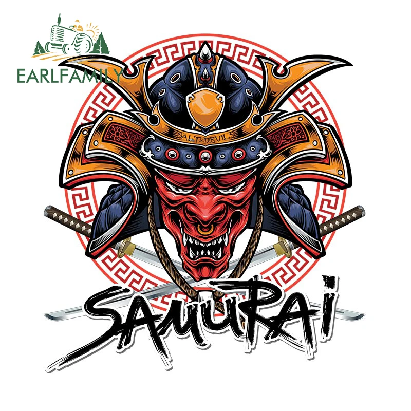 

EARLFAMILY 13 см x 12,4 см, японская маска демона, автомобильная наклейка самурая воин, Виниловая наклейка для кемпера, окна, граффити, мультяшный Стайлинг автомобиля