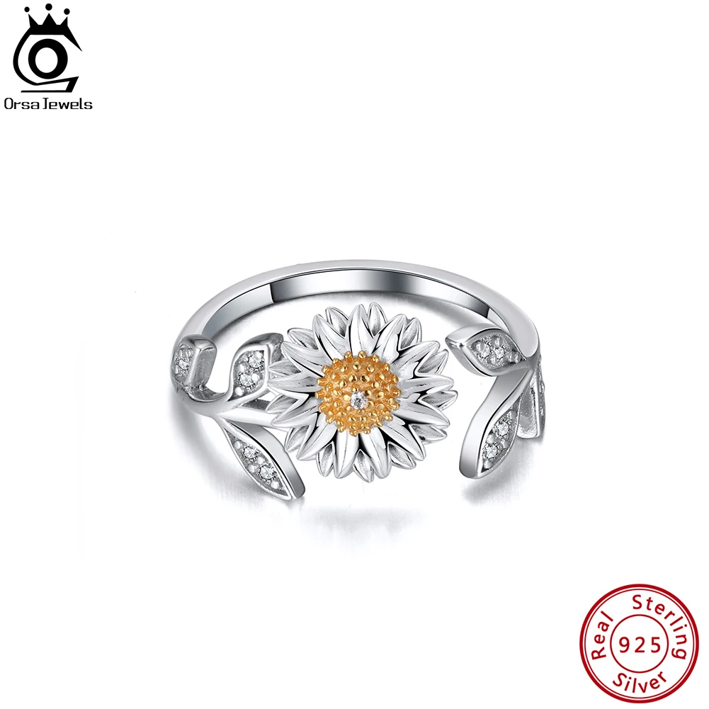 

ORSA JEWELS Sunflower Rings for Women 925 Sterling Silver Adjustable Daisy Flower Open Ring Jewelry Christmas Gift SR314