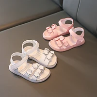 2022 summer new girls sandals for beach korean style soft bottom baby princess hook loop open toe solid beige dress shoes flat