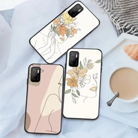 abstract art line flower girl soft tpu phone case for xiaomi poco f3 gt x3 pro x3 gt m3 m3 pro x3 x3 nfc coque black cover