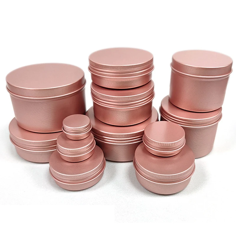 

100pcs 5g 10g 15g 30g 50g 100g Empty Rose Gold Aluminum Tins Cans Screw Top Round Candle Spice Tins With Screw Lid Containers