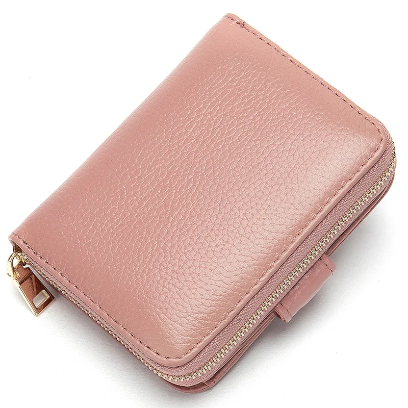 Short Genuine Leather Wallet Women First Layer Cowhide Card Holders High Capacity Female Billfold Multifunctional Coin Purses