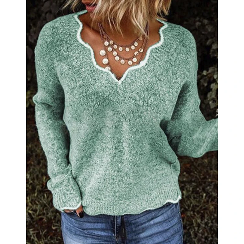 

Женский свитер, новинка, осенне-зимние вязаные пуловеры, Облегающая рубашка с V-образным вырезом, однотонная Мягкая трикотажная одежда, джем...