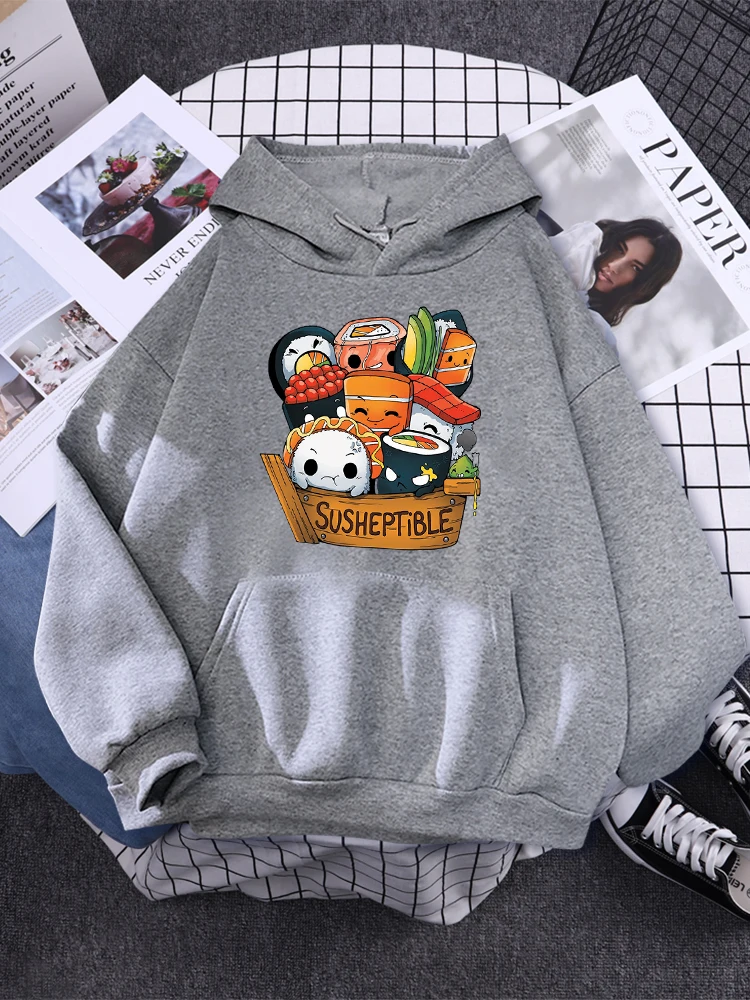 Susheptible Delicious Food Sushi Babys Print Female Long Sleeves Cartoons Kawaii Sweatshirt O-Neck Casual Autumn Womens Clothing