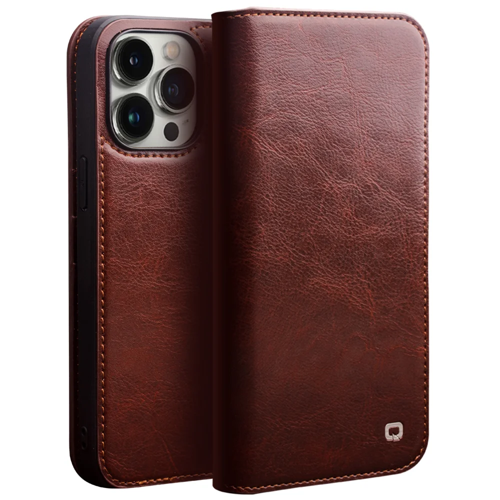 

QIALINO Genuine Leather Flip Case for iPhone 14 Pro Handmade Phone Cover with Card Slots for iPhone 14 Pro Max Cover for 14 Plus