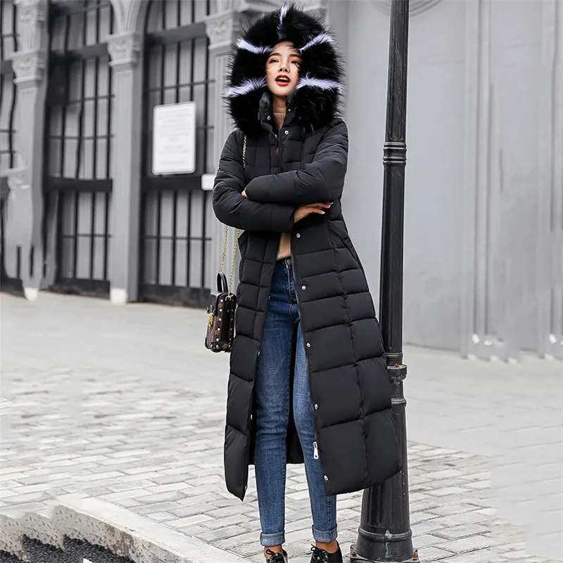 Winter Coat Women 2022 Red Parka   Long Jackets Feather Hooded Korean brown fur collar  Clothing Autumn coats  x-long korean