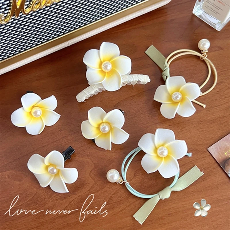 

Summer Beach Flower Hair Clips Ring Floral Seaside Travel Hair Claws Frangipani Hairpin Barrette Crab Girls Hair Accessories