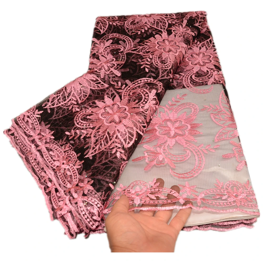 

Высококачественная кружевная ткань для свадебной церемонии, 5 ярдов, луковая розовая африканская ткань, кружевной материал для женского пл...