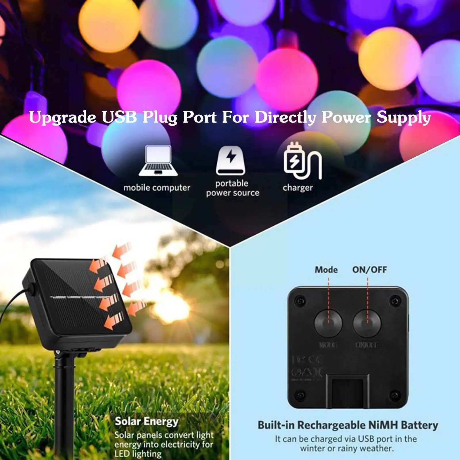 

Solar String Lights With 8 Modes Waterproof Frosted Camping Lights Decor Tent Garden Party Atmosphere Ball Outdoor X4F1
