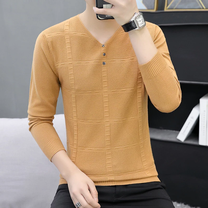Новый мужской трикотаж с v-образным вырезом и пуговицами красивая нижняя рубашка