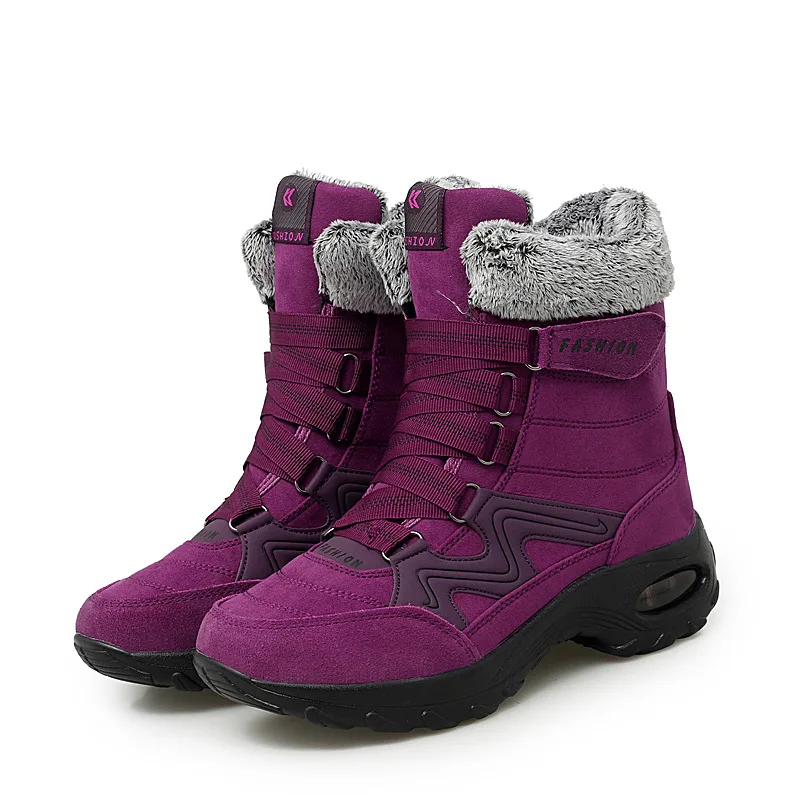 Winter Leather Women Boots High Quality Plush Warm Snow Boots Comfortable Women Ankle Boots Outdoor Waterproof Sneakers