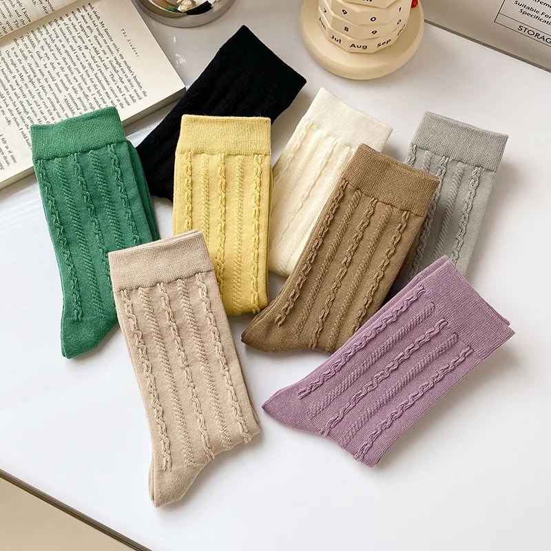 

Autumn Winter New Women Socks Fashion Simple Casual Preppy Style Cotton Socks Candy Color Breathable Crew Socks Female Comfort