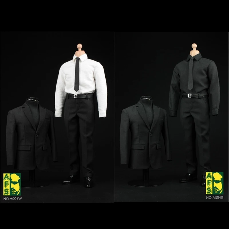 

2 STYLES AFS A004 1/6 Scale Action Figure Male Black Clothes Suit Suits Men's clothing Shirt set Black For 12 Inch Man Body