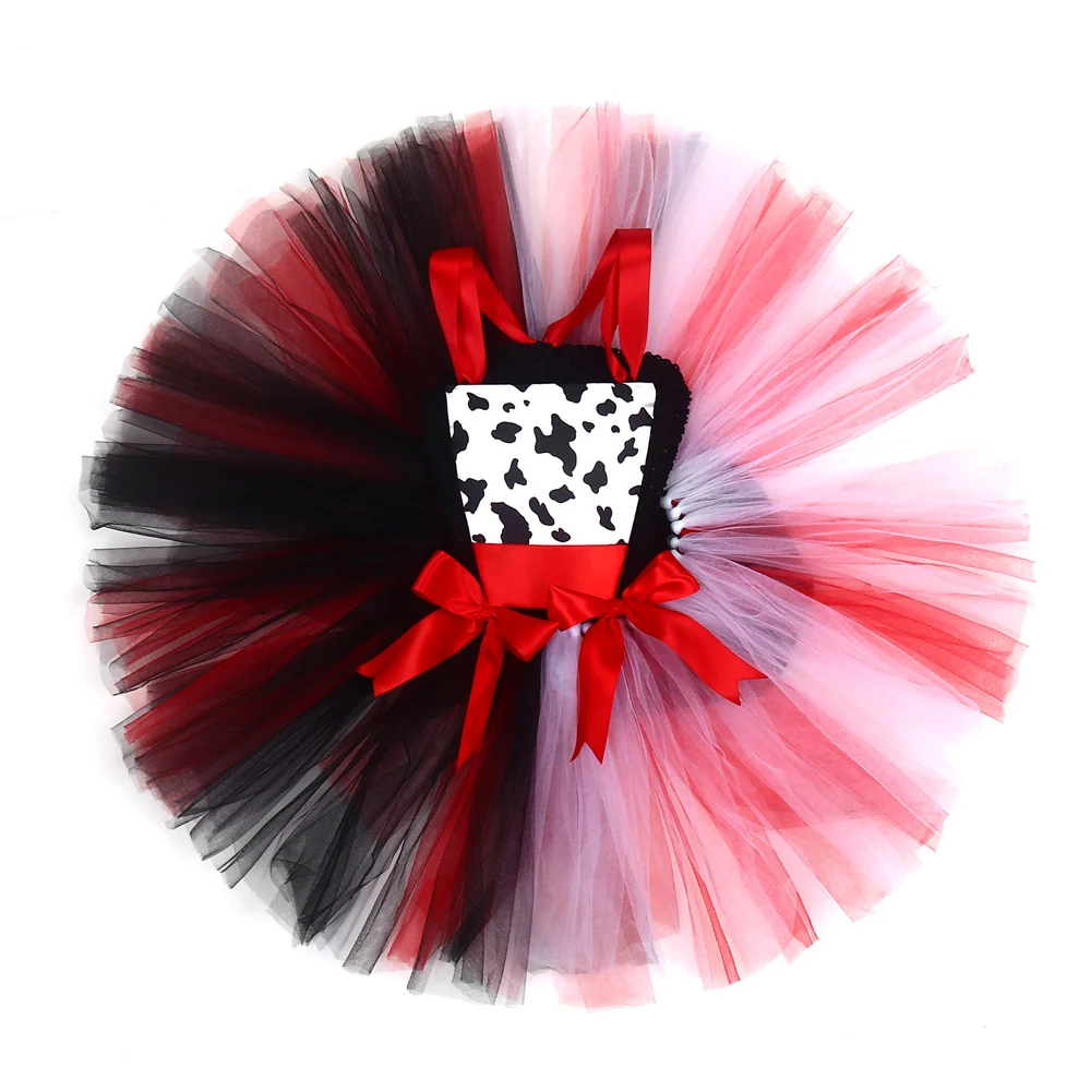 Костюм для косплея злой краеллы девочек черно-белая ведьма платья на Хэллоуин