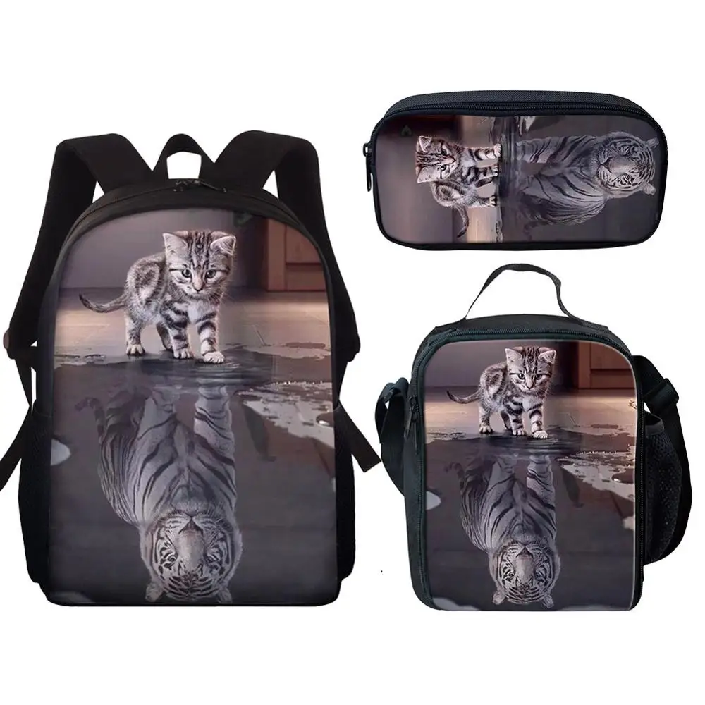 3 шт./компл., рюкзак с рисунком кошки и Тигра для подростков, девочек и мальчиков, студенческий рюкзак на плечо, Детская сумка для книг