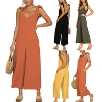 summer womens jumpsuit bow suspenders capris one piece female fashion clothes 100 cotton sexy thin rompers loose overall