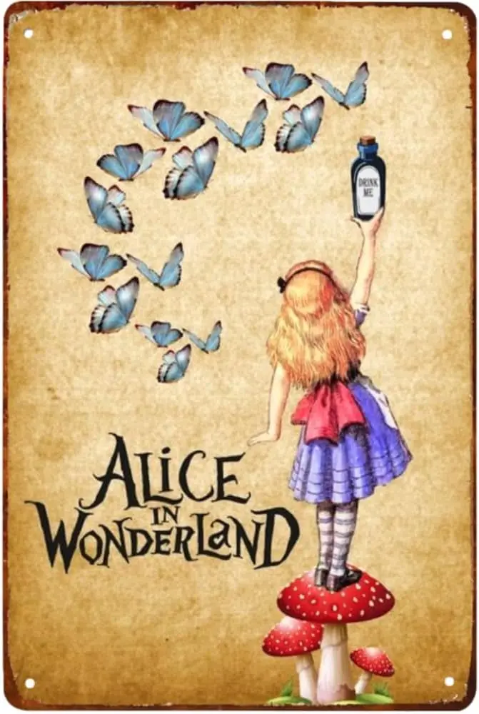 Репродукция металлических вывесок на тему Алисы в стране чудес винтажный стиль