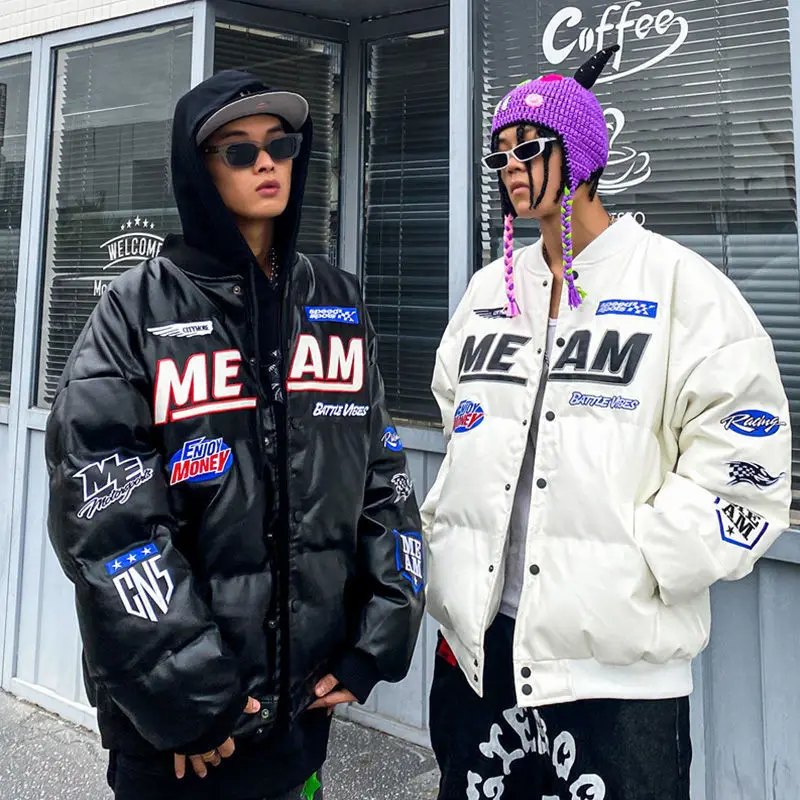 American Racing Jacket Thicke Padded Men Winter 2022 Streetwear Baseball Uniform Silk Wool Jacket Trend Winter Jacket Men Parkas