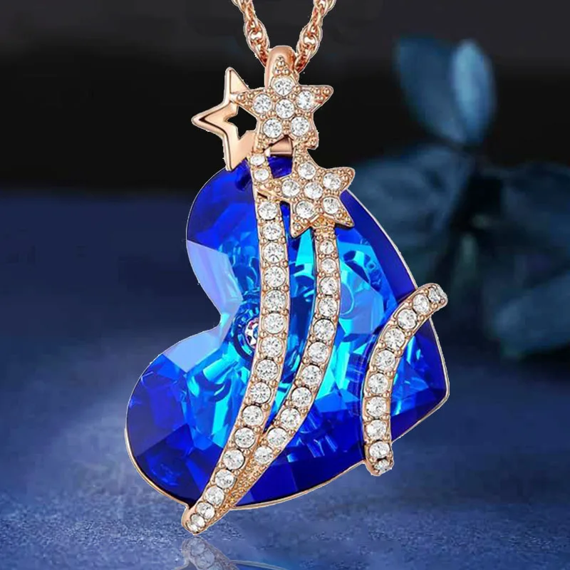 Очаровательное темпераментное синее металлическое Ожерелье Стразы с морским