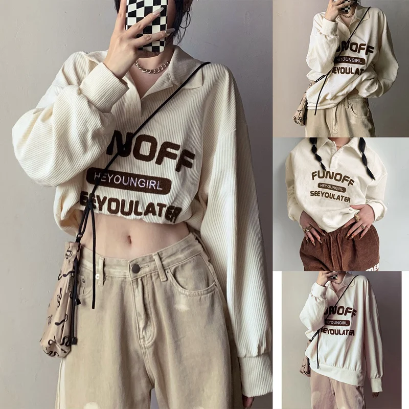 

ASDS-Sweatshirts Contrast Color Letter Pattern Loose Casual Pullovers Women Harajuku Ribbed Streetwear Hoodies Top