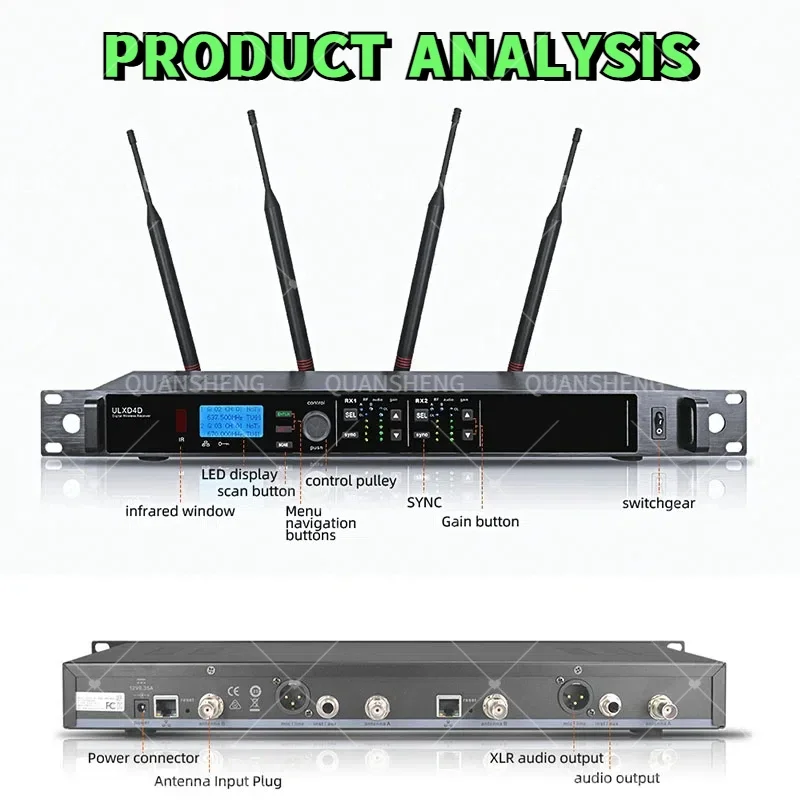 ULXD4D UHF Профессиональный беспроводной микрофон Двухканальный передатчик с ручным