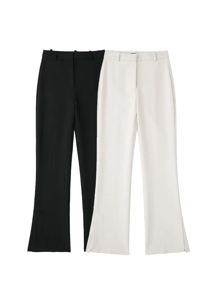 

Women 2022 Autumn New Chic Fashion Slit Straight-leg Pants Vintage High Waist Zipper Fly Female Trousers Mujer