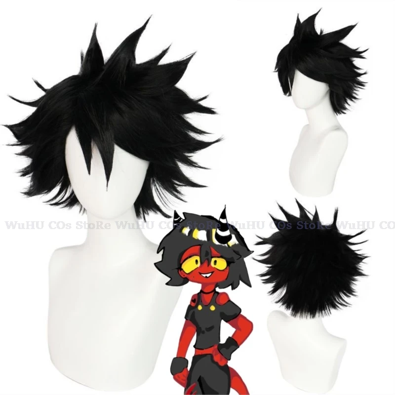 Helluva Cos Boss Косплей миллие парик аниме черные парики на рога женский костюм