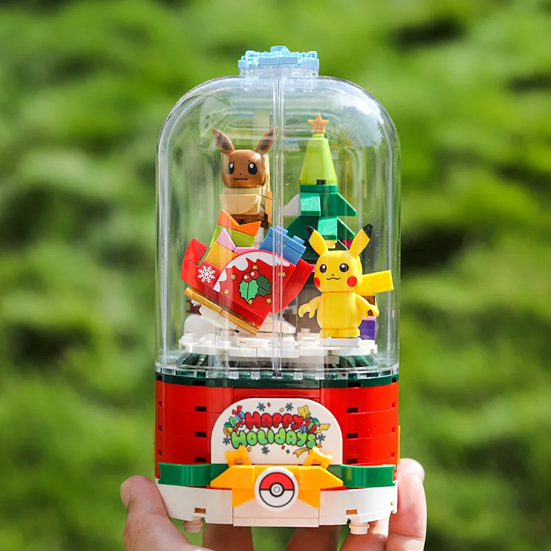 

Pokemon Pikachu Music Box Christmas Gift Cartoon Animation Eight Tone Box Assembled Building Block Children Toy New Year Gifts