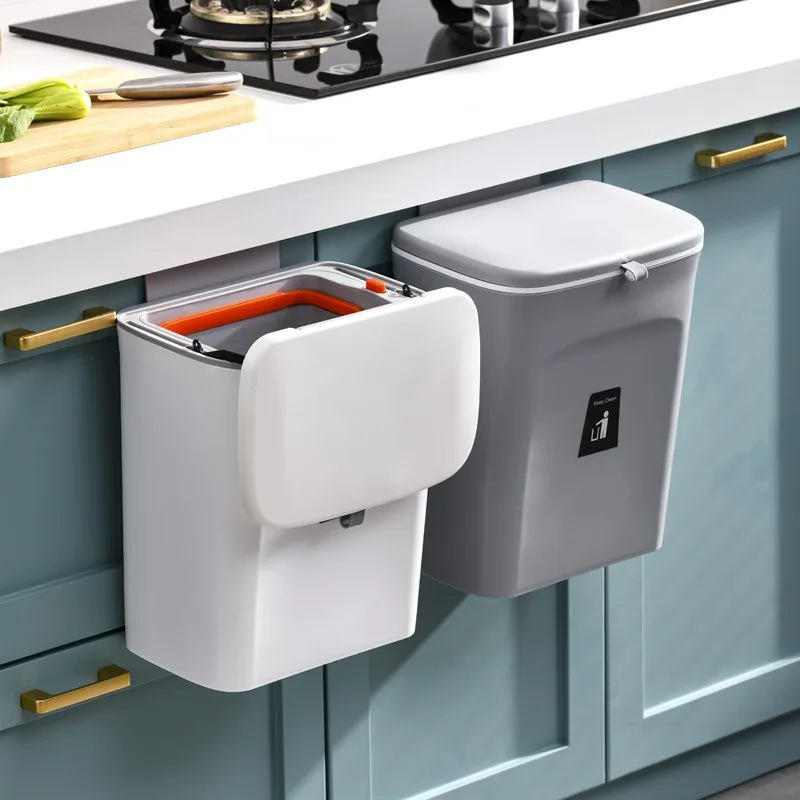 

Kitchen Trash Can Wall Mounted With Lid Handle Plus Inner Tube Paper Towels Garbage Bags Kitchen Trash Bin Bathroom Storage,1PC
