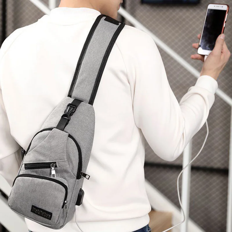 

Многофункциональная нагрудная сумка через плечо для мужчин, мессенджеры с USB-портом для зарядки, водонепроницаемые слинг на плечо, мужская сумка для телефона