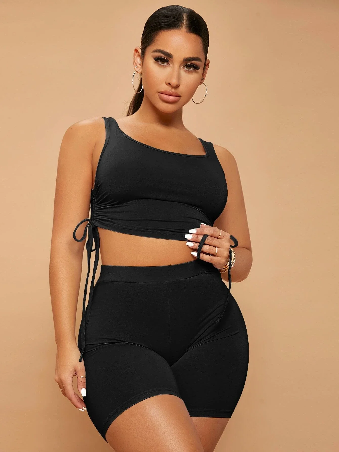 

Drawstring Side Crop Tank Top & Biker Shorts
