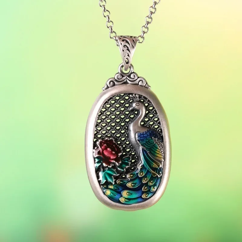 Женское двухстороннее ожерелье из серебра 925 пробы с эмалью