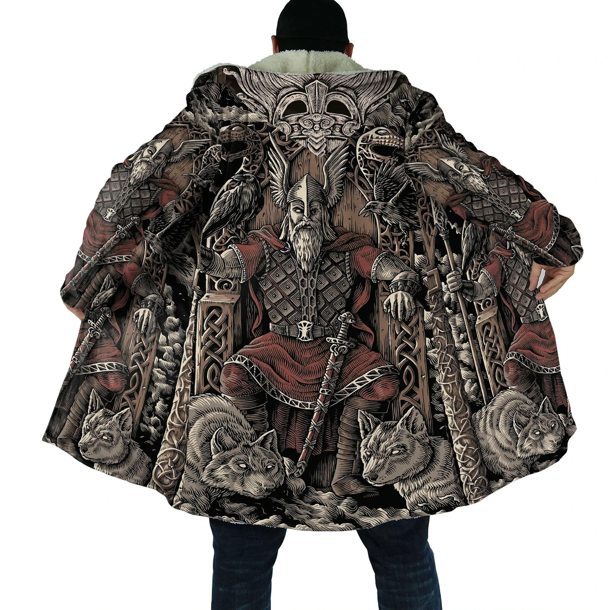 

CLOOCL Winter Men's Hooded Cloak Viking Tattoo 3D Graphics Printed Fleece Hooded Coat Women Casual Jacket Thick Warm Cape Coats
