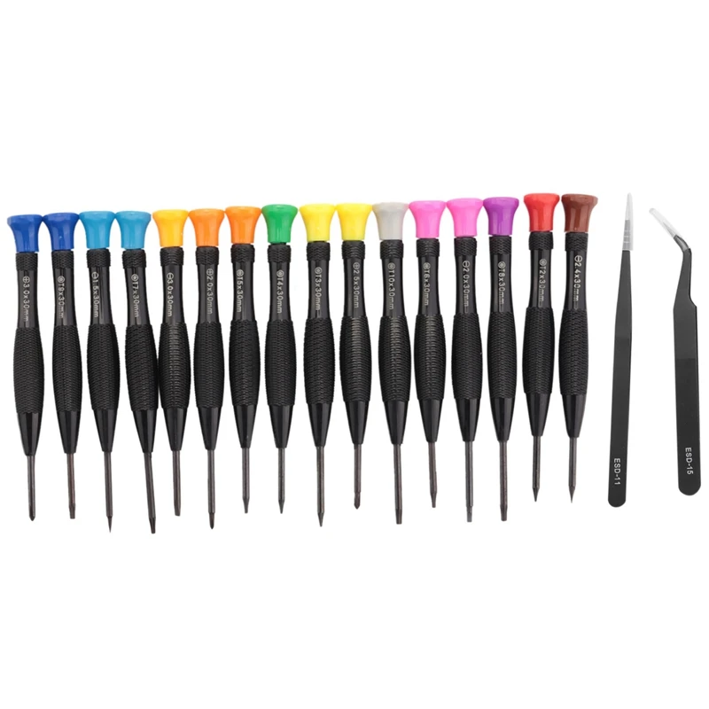 

18 маленький магнитный Набор отверток с отверткой Пинцет для ремонта очков, мобильных телефонов и часов черный