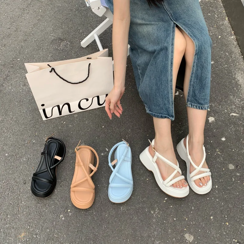 Female Sandal Clogs With Heel Women's Low Shoes 2023 Summer Girls Thick Low-heeled High Fashion Wedge Clear New Beige Comfort Fa