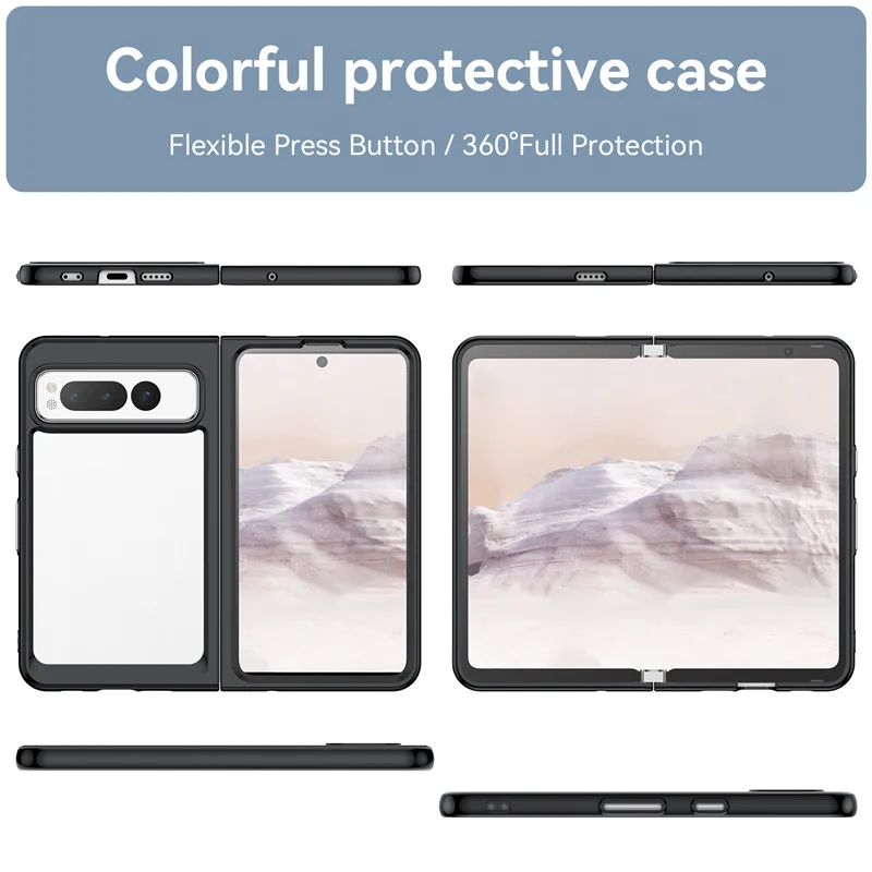 For Google Pixel Fold Case Pixel Fold Cover Colorful Soft Edge Silicone Transparent Shockproof Bumper For Google Pixel Fold Case